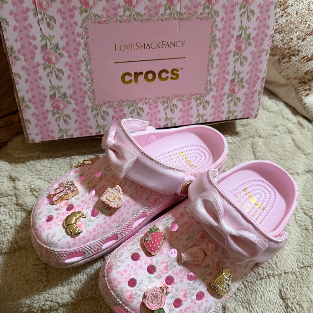 LoveShackFancy x Crocs KIDS' Pink Floral Clogs with Bows